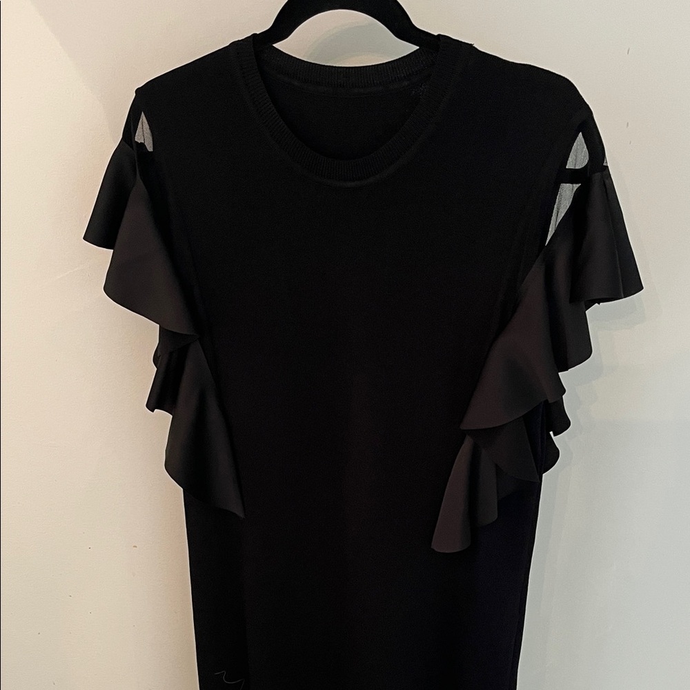 Black silky Ruffle Sleeve Dress